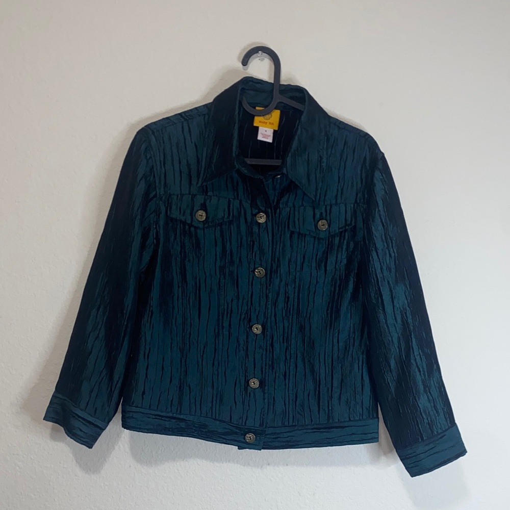 Ruby Rd. Shimmered Dark Olive Green Textured Butt… - image 1